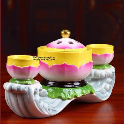 BỘ ĐỂ NẾN KÈM HŨ ĐỐT TRẦM - HOA SEN